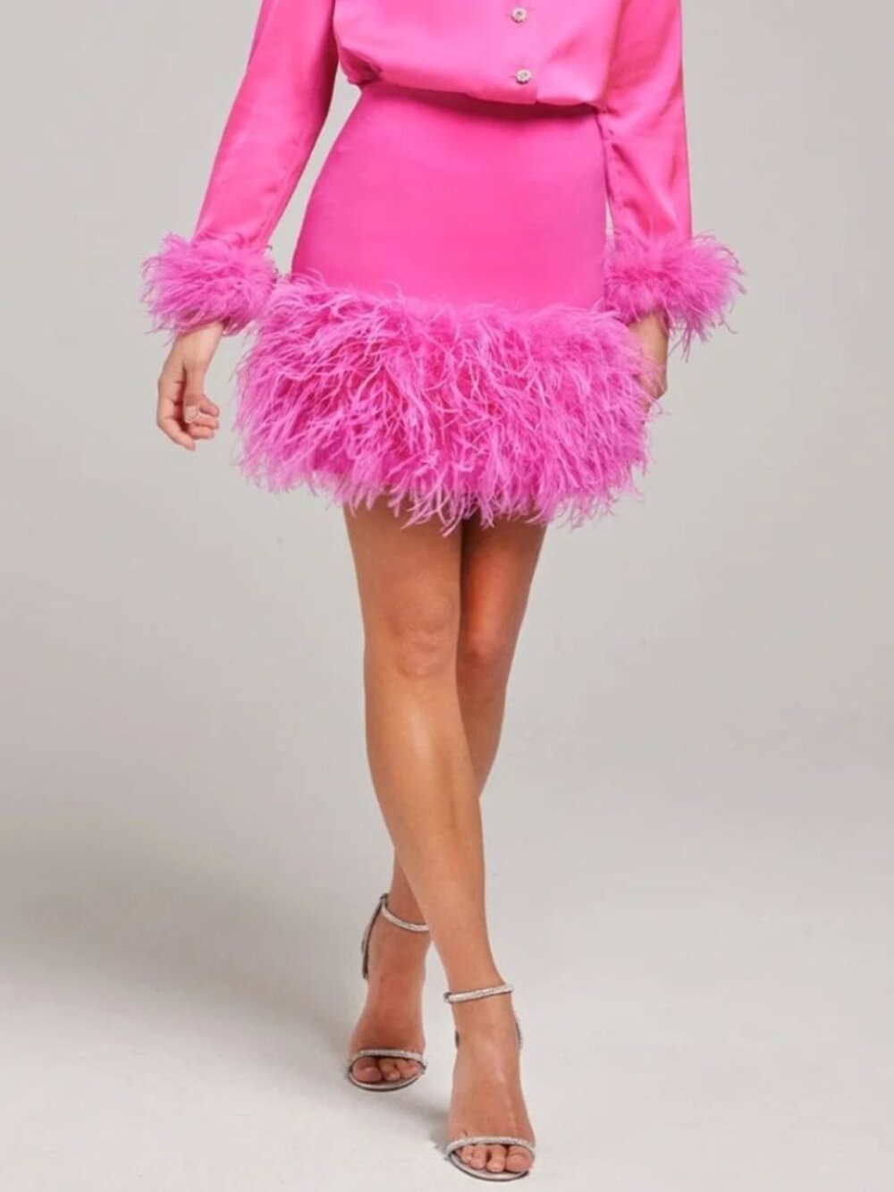Nadine Merabi Pink Feather Trim Mini Skirt NWT - XS